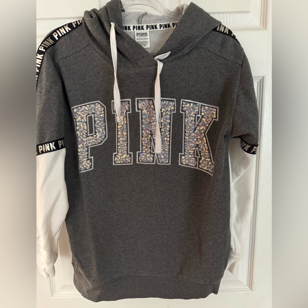 PINK Gray and White Sparkle Hoodie